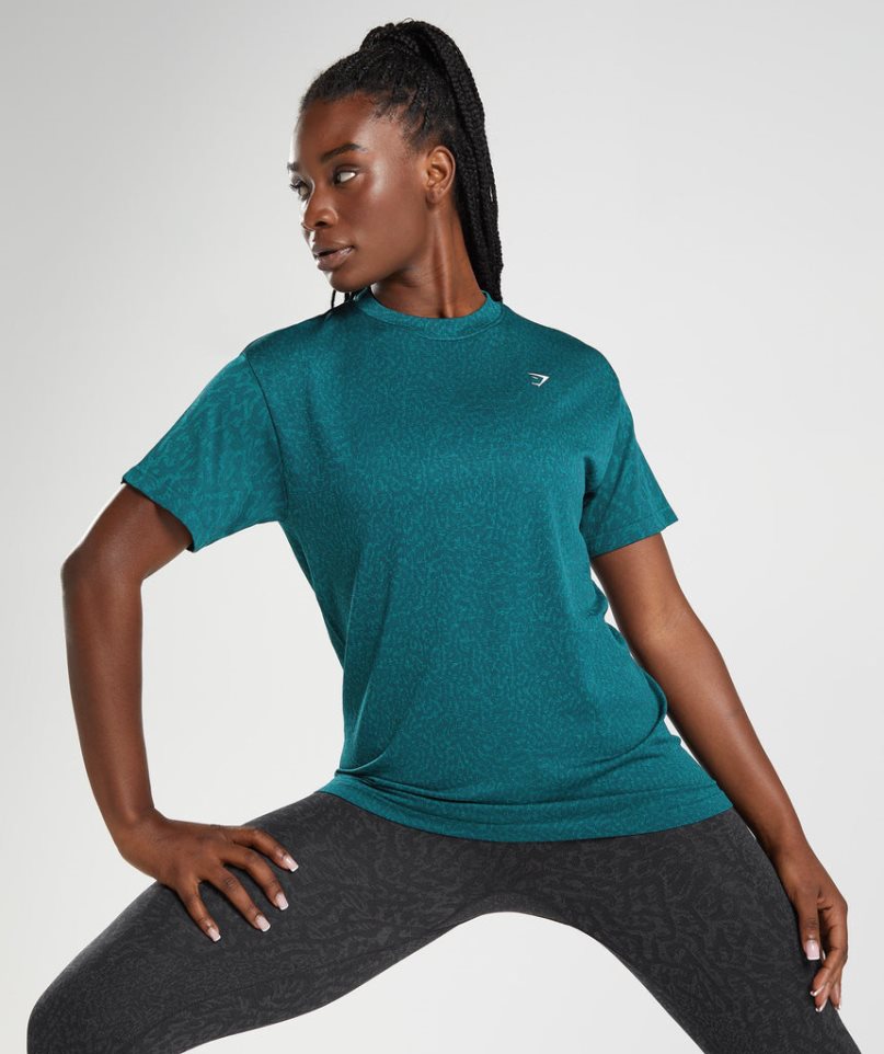 Women's Gymshark Adapt Animal Seamless T-Shirts Turquoise | CA D31067